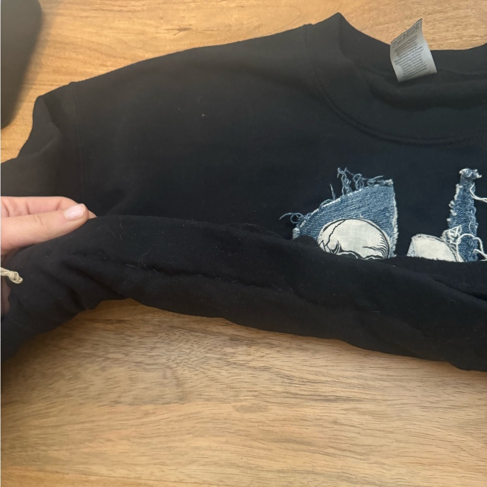 skeleton denim patchwork crewneck - Picture 8 of 8